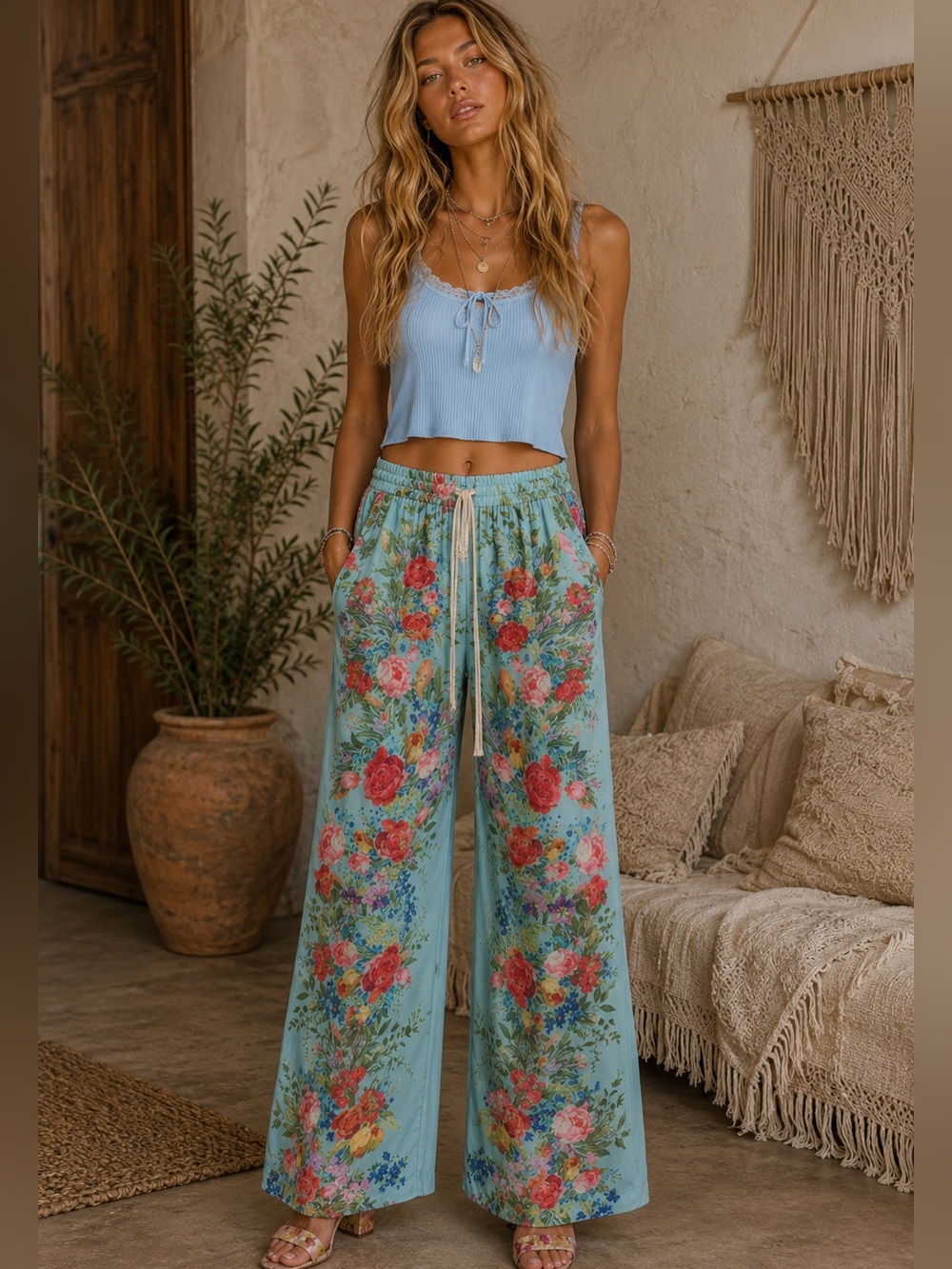 Aratta Vibrant Roma Floral Wide Leg Pants NWT